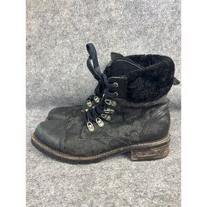 Frye Samantha Shearling Hiking Boots‎ Women's 10 Leather Black Lace Up FLAW